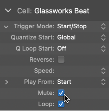 Figure. Mute checkbox in the Cell inspector.