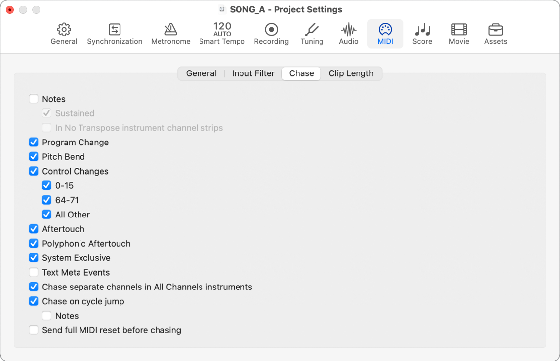 Figure. Chase project settings.