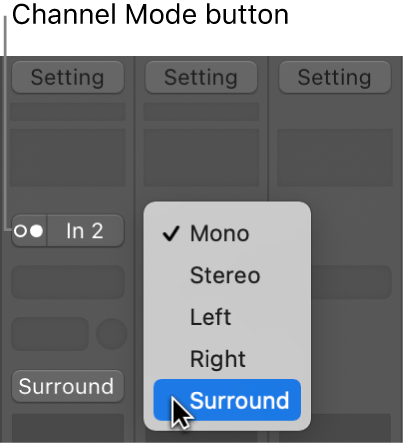 Figure. Input format pop-up menu on channel strip.