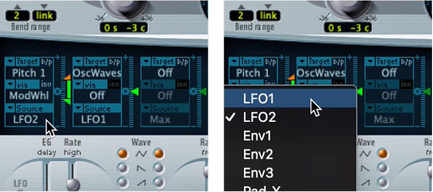 Figure. Modulation Source pop-up menu.