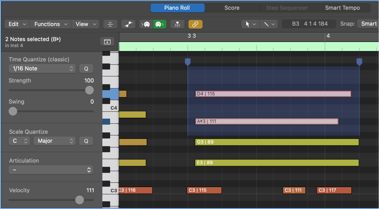 Figure. Piano Roll Editor, showing flex markers.