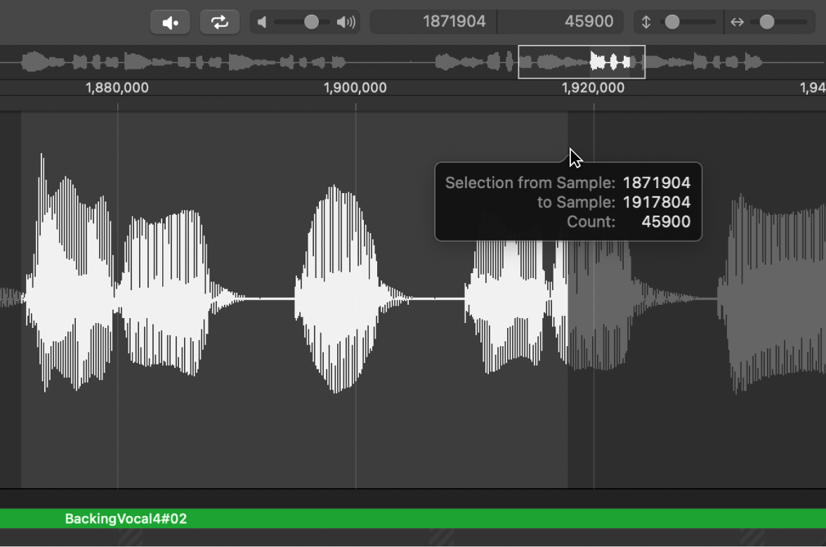 Figure. Sample Editor selection with pointer over the right edge.