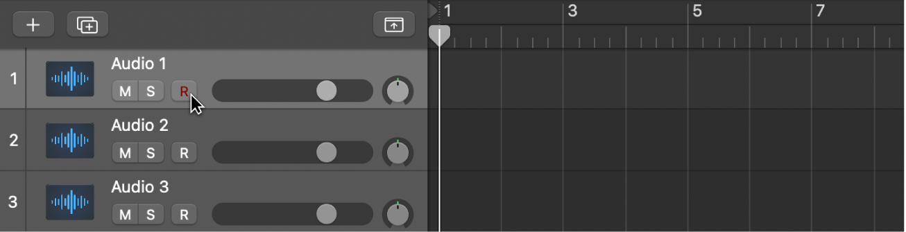 Figure. Selecting the header of an audio track.