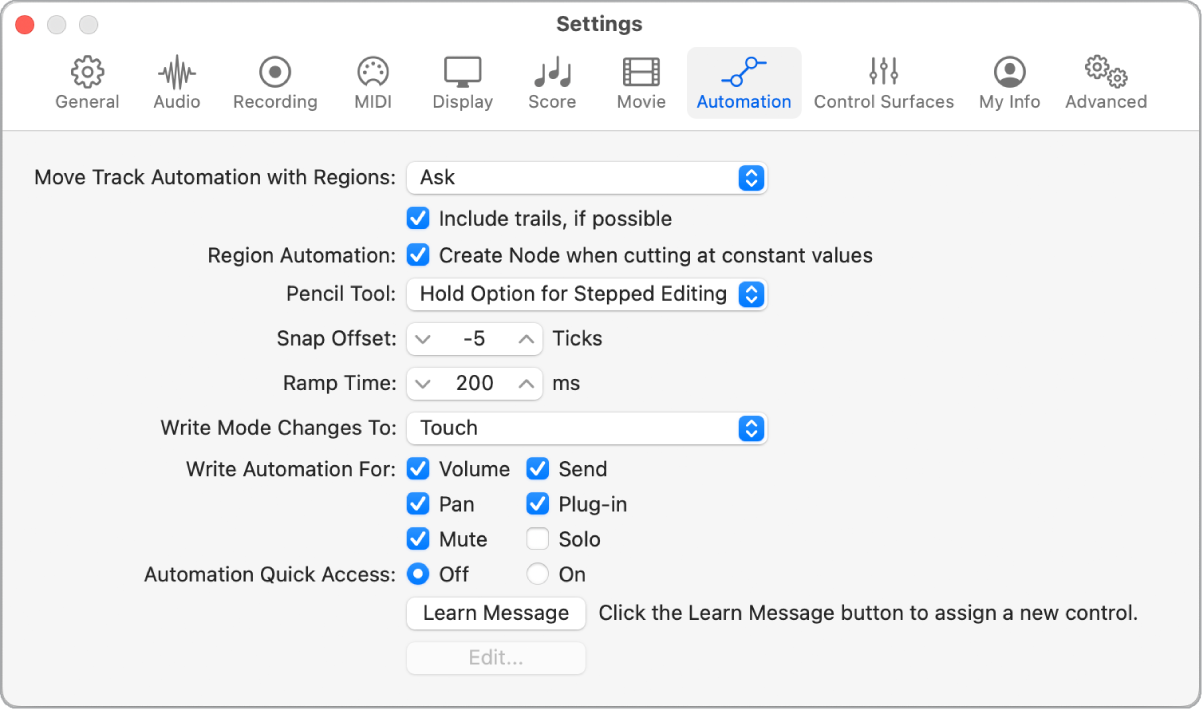 Figure. Automation settings.