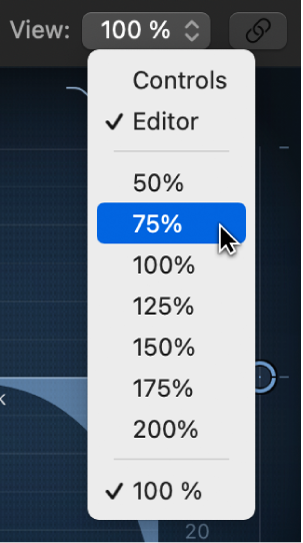 Figure. Choosing a plug-in window size from the pop-up menu.