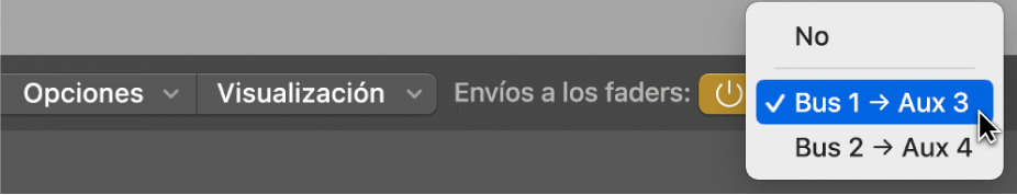 Ilustración. Selección de un canal de retorno del efecto en el menú desplegable “Envíos a los faders”.