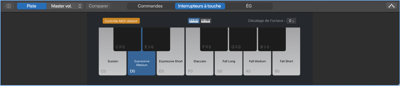 Figure. Sous-fenêtre Interrupteurs à touche.