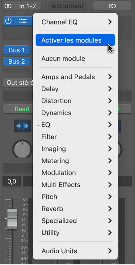 Figure. Commande de menu local Activer les modules.