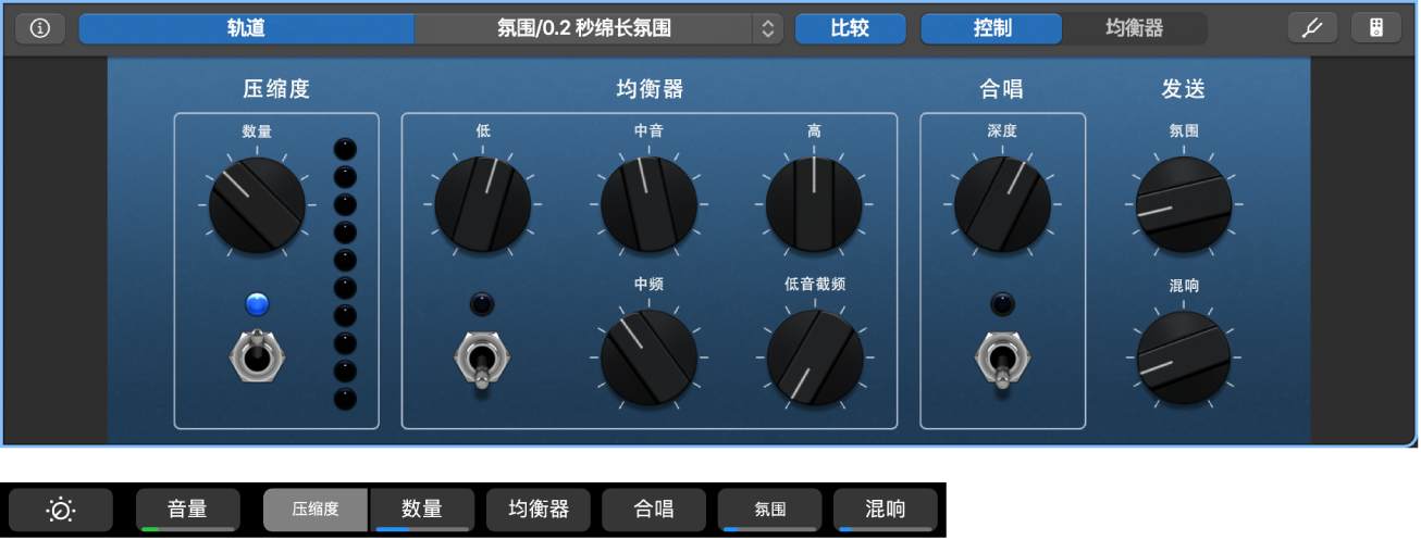 图。原声吉他轨道智能控制和动态智能控制屏幕快捷键。