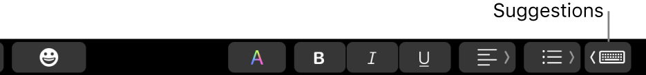 La Touch Bar, avec le bouton de suggestions sur l’extrémité droite.