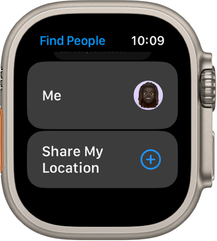 The Find People app showing an entry for you and a Share My Location button.