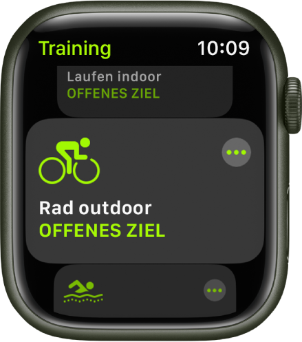 Die App „Training“ mit hervorgehobenem Training „Rad outdoor“.