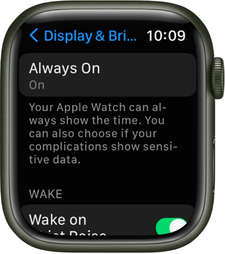 The Display & Brightness screen showing the Always On button.