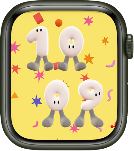 The Playtime watch face showing the time in cartoonish characters.