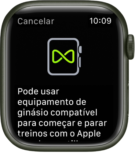 Um ecrã de emparelhamento que aparece quando emparelha o Apple Watch com equipamento de ginásio.