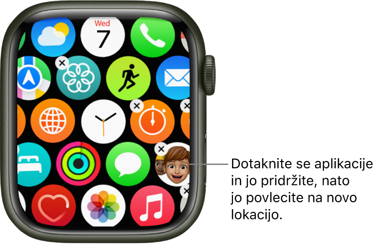 Zaslon Home (Domov) ure Apple Watch z aplikacijami v mreži.