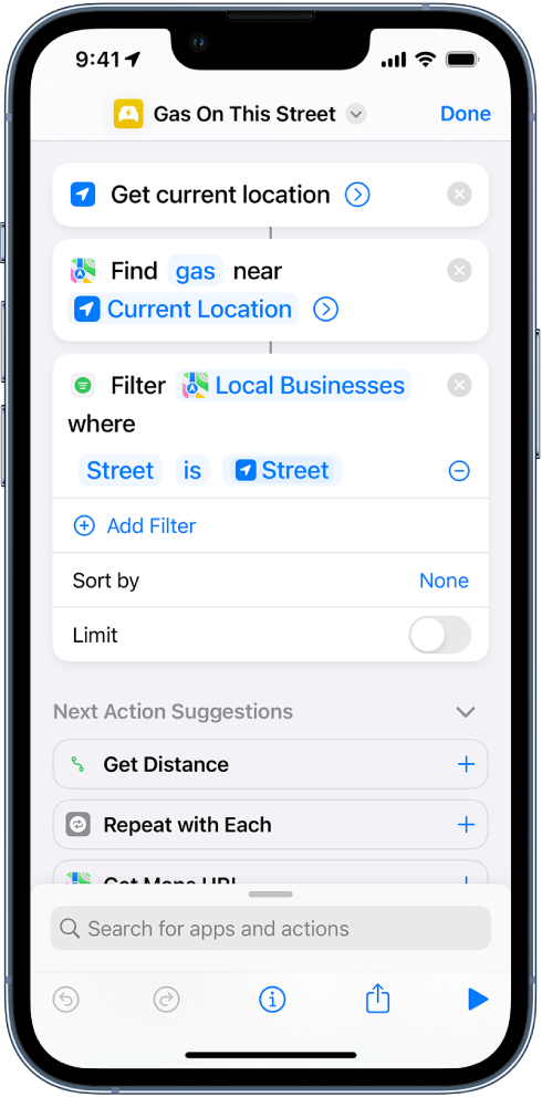 Filter Locations Where action in shortcut editor.