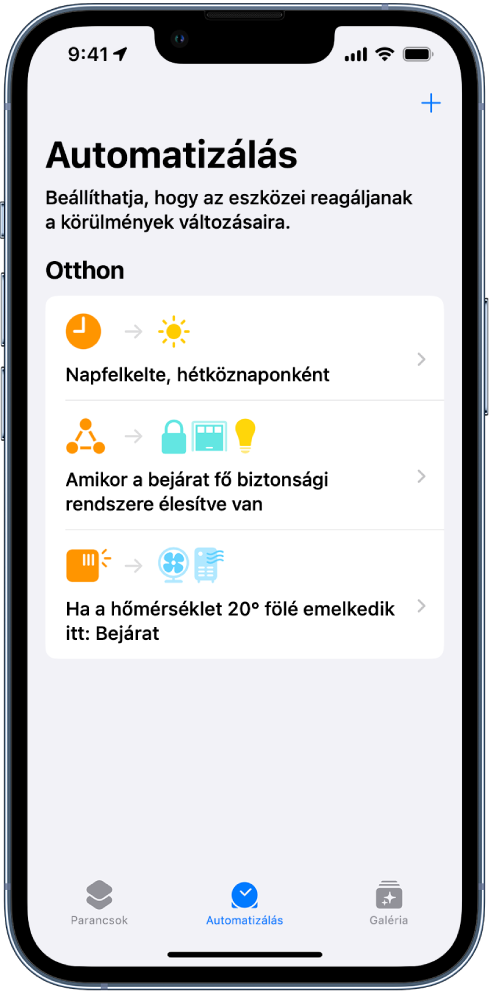 Otthoni automatizálása a Parancsok appban.