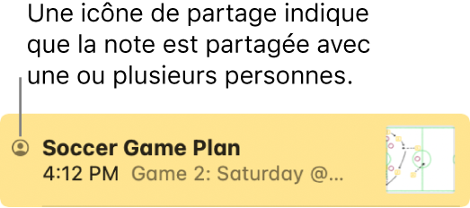 Une note partagée avec d’autres personnes, avec l’icône de partage à gauche du nom de la note.