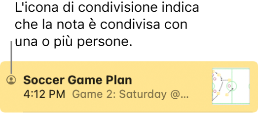 Una nota che è stata condivisa con altre persone, con l'icona Condivisa a sinistra del nome della nota.