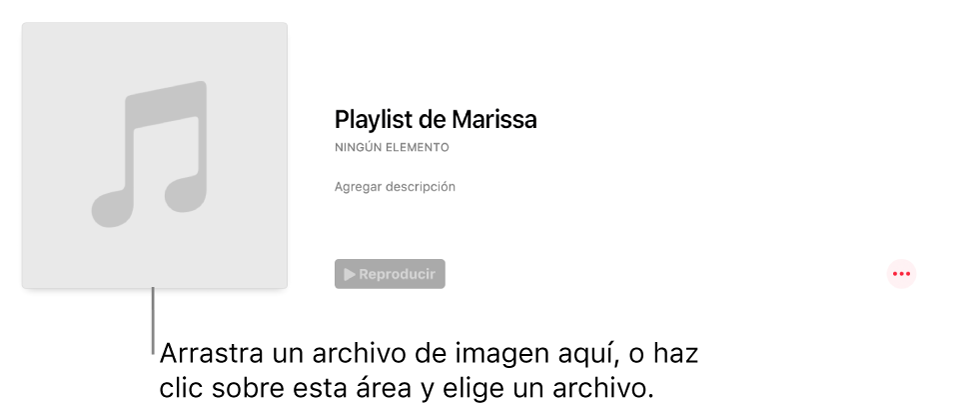 Una playlist con ilustración personalizada que se puede modificar en cualquier momento. Arrastra una imagen al área de ilustración para personalizarla.