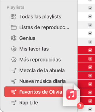 Un álbum que se arrastra a una playlist. La playlist se resalta.