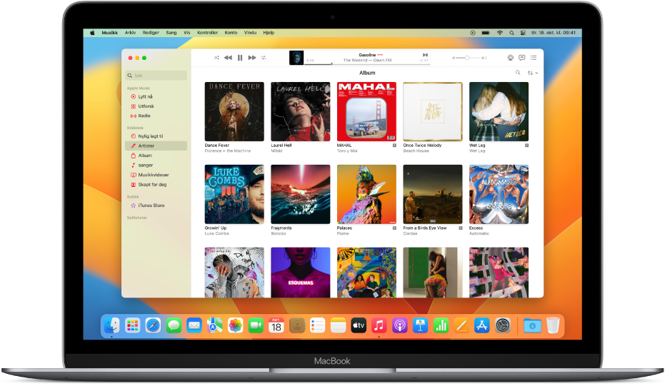 Apple Music-vinduet, med et bibliotek med albumer.