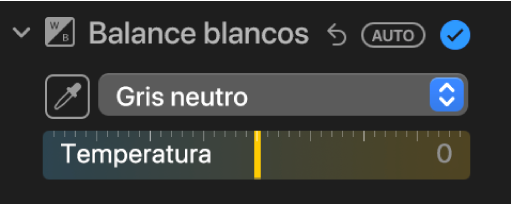 Los controles de “Balance de blancos” en el panel Ajustar.