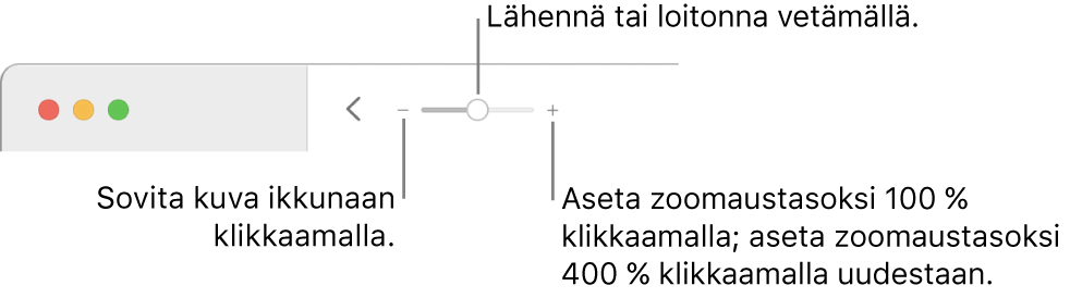 Työkalupalkki, jossa näkyy zoomaussäätimet.