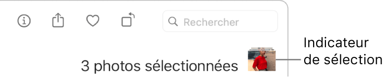 Un indicateur de sélection montrant que trois photos sont sélectionnées.