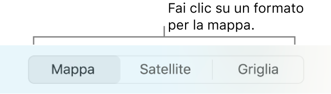 Pulsanti Mappa, Satellite e Griglia.