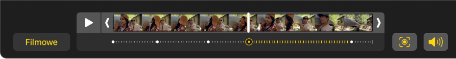 Podgląd klatek zawierający klatki wideo w trybie filmowym. Po lewej stronie widoczny jest przycisk Filmowe, a po prawej znajduje się przycisk dźwięku.