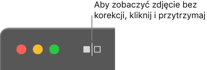 Przycisk wyświetlania zdjęcia bez korekcji obok narzędzi okna w lewym górnym rogu okna.