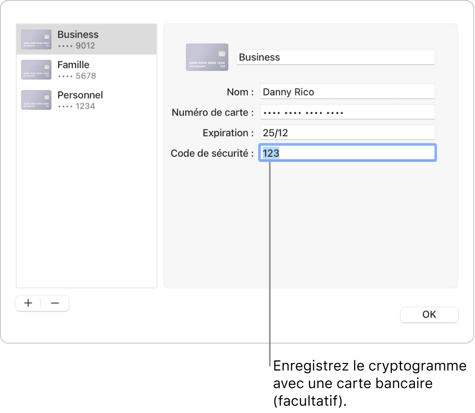 Formulaire d’une carte bancaire comportant des champs permettant de saisir le nom, le numéro de carte, la date d’expiration et le code de sécurité.