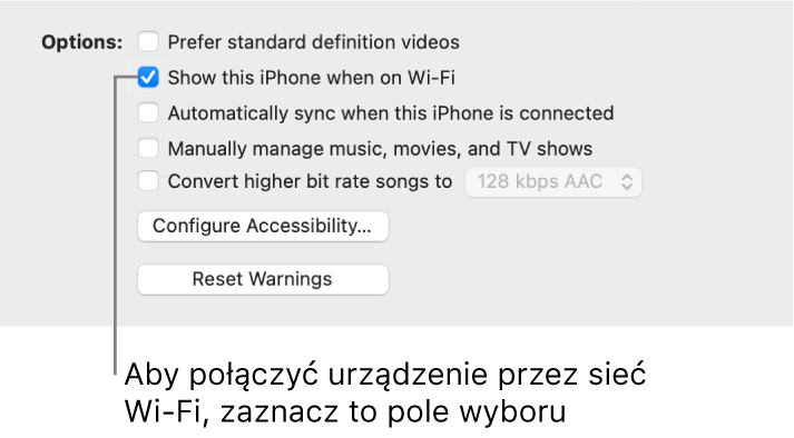 Opcje synchronizacji dotyczące ręcznego zarządzania zawartością.