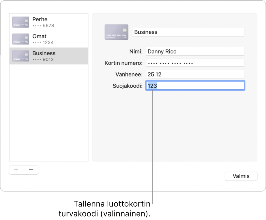 Luottokorttilomake, jossa on kentät nimen, kortin numeron, vanhenemispäivän ja turvakoodin syöttämistä varten.