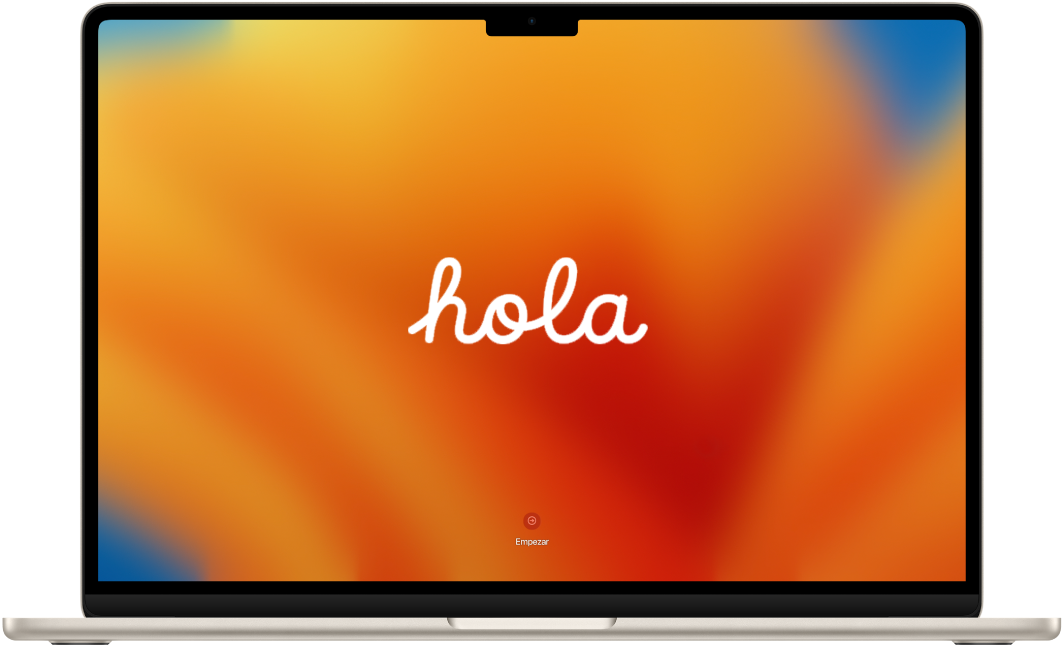 An open MacBook Air with the word “hola” on the screen.