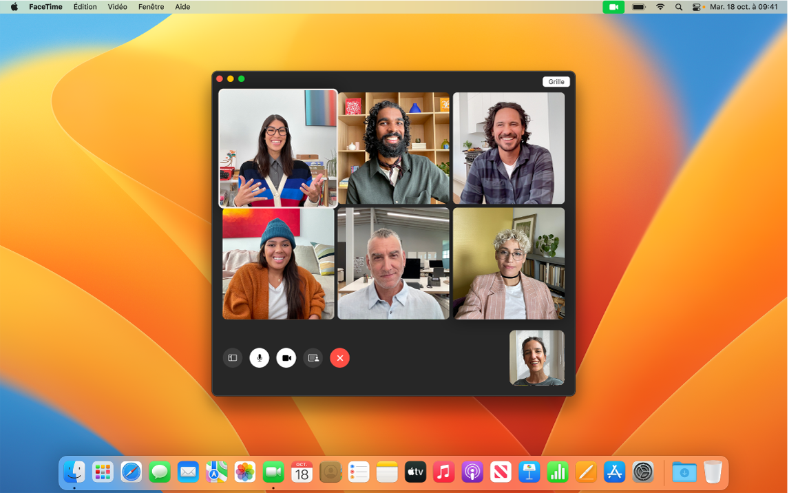 Fenêtre FaceTime avec un groupe d’utilisateurs invités.