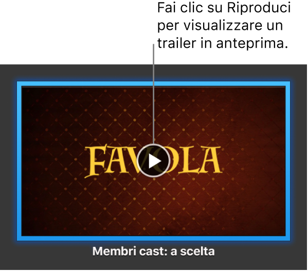 La schermata di un trailer di iMovie che mostra il pulsante Riproduci.