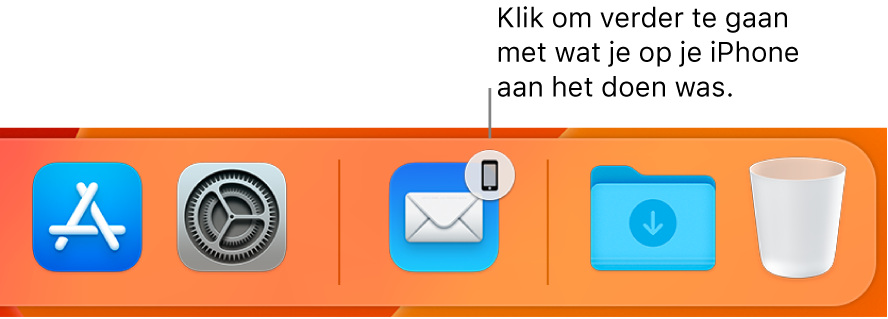 Het Handoff-symbool zichtbaar in het Dock.