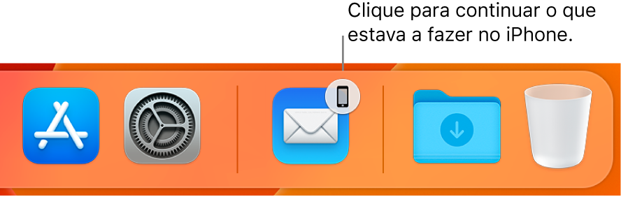 O ícone de Handoff visível na Dock.
