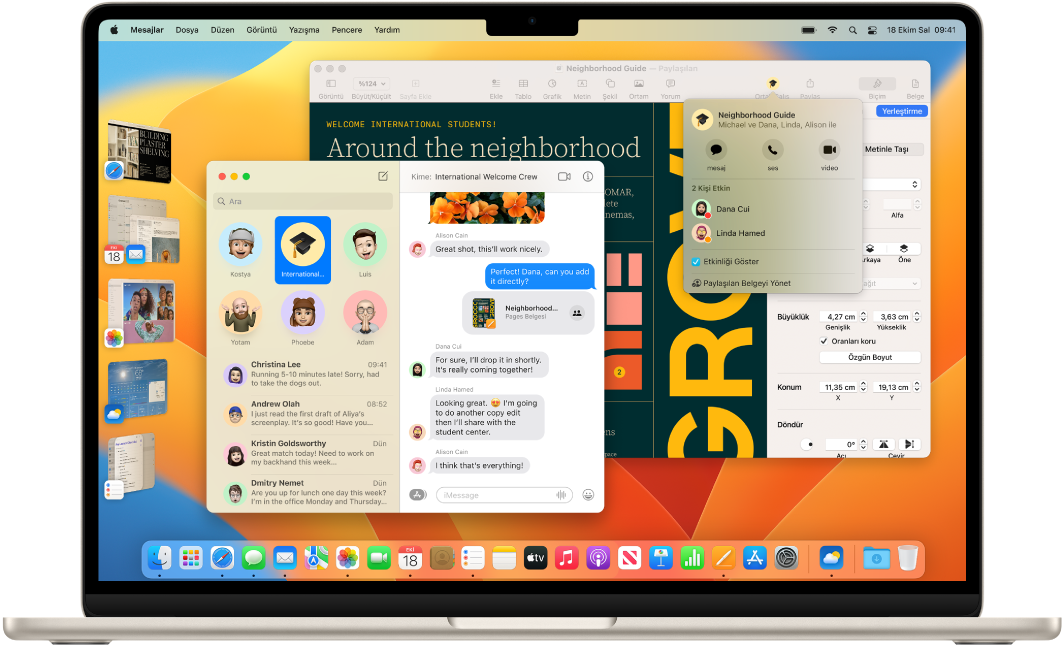 MacBook Air’in masaüstünde Denetim Merkezi ve birçok açık uygulama gösteriliyor.