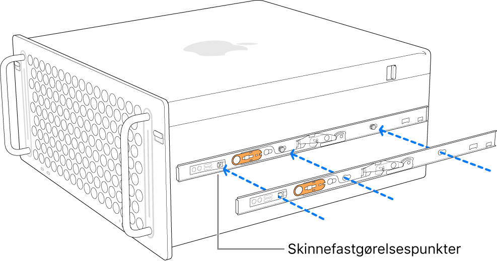 Mac Pro, hvor en inderskinne fastgøres til siden.