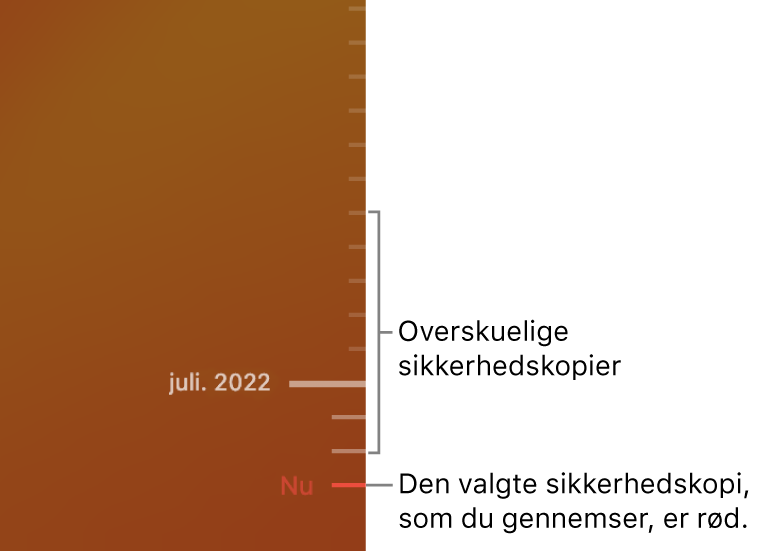 Tidslinje for sikkerhedskopiering med Time Machine.