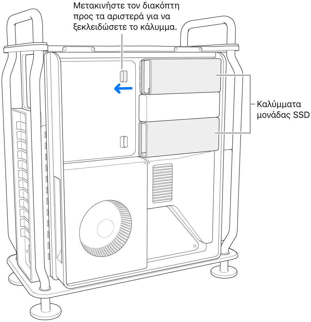 Ο διακόπτης μετακινείται προς τα αριστερά για το ξεκλείδωμα του καλύμματος SSD.