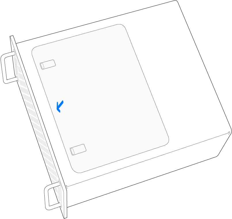 Colocación del panel de acceso del Mac Pro en su sitio.