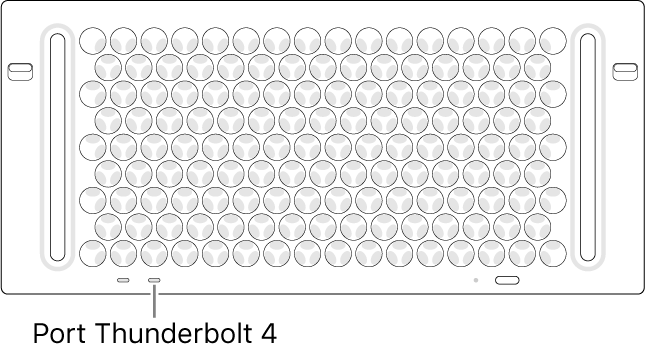 Le haut du Mac Pro, montrant le port Thunderbolt 4 à utiliser.