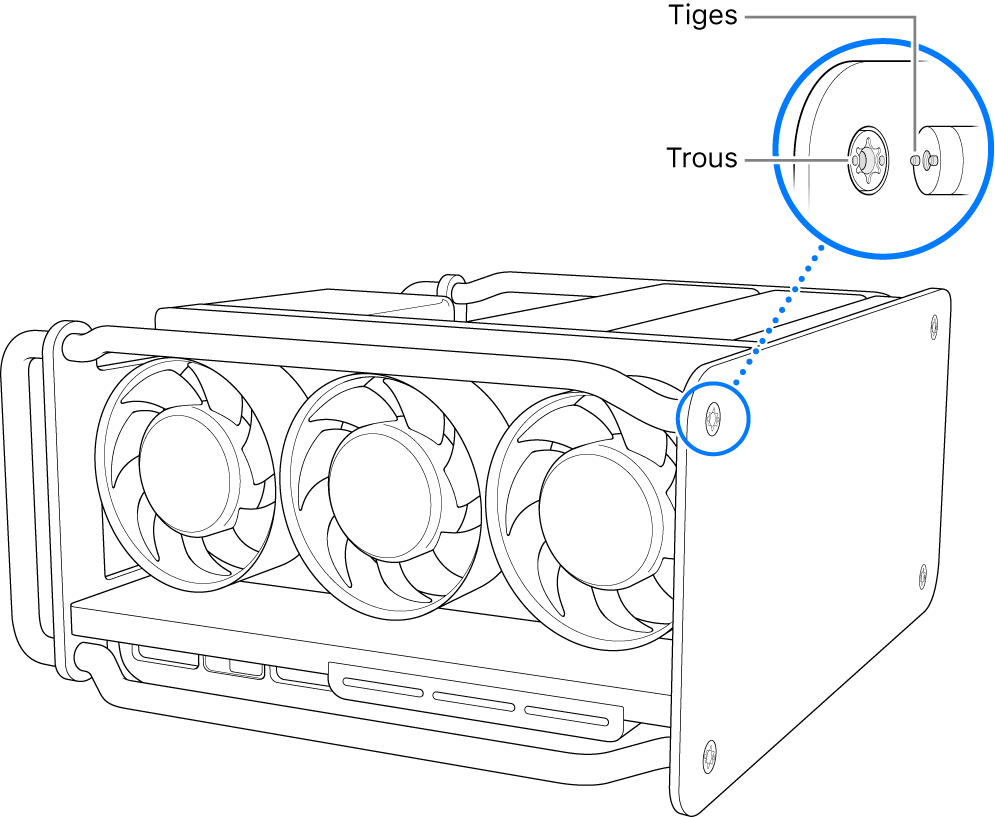 Alignement des tiges avec les trous.