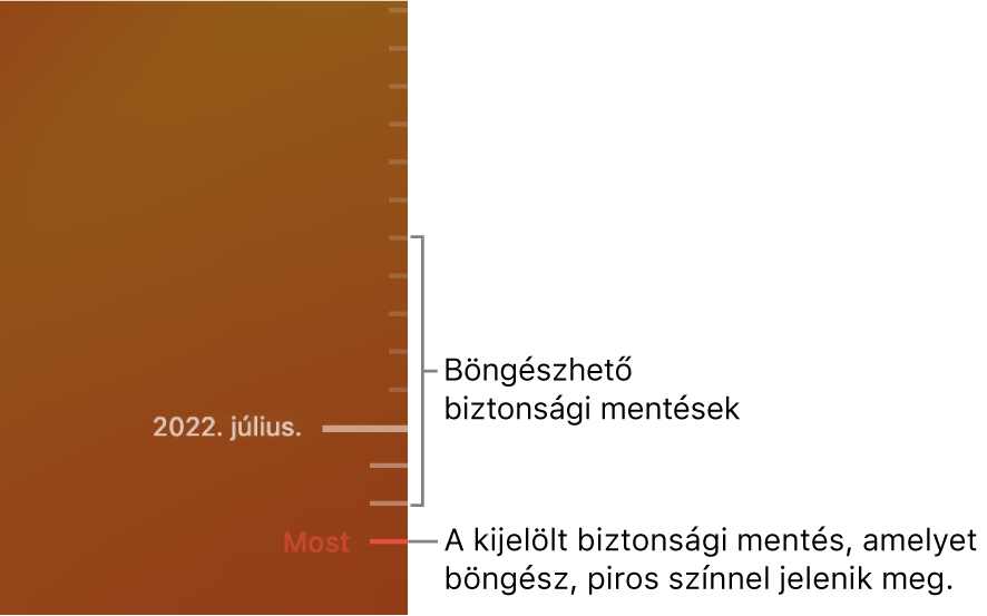 A Time Machine biztonsági mentés idővonala.