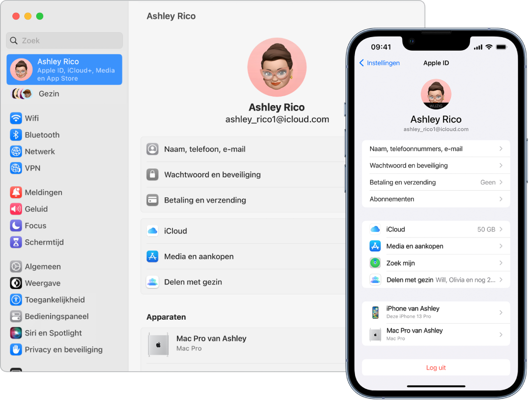 iCloud-instellingen op een iPhone en een Mac.